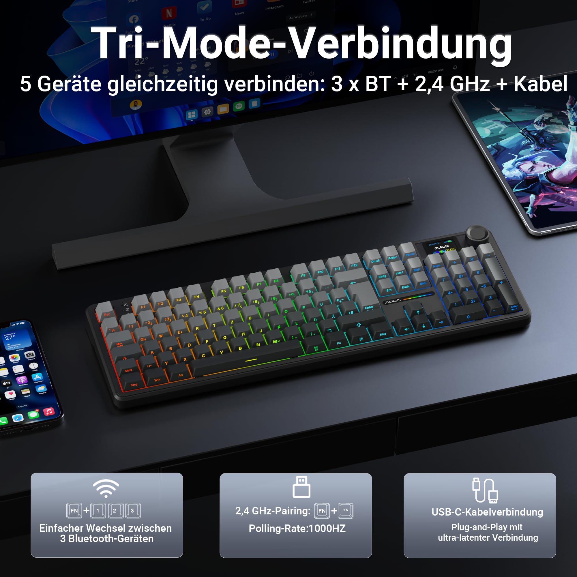 aula-f108-pro-mechanische-tastatur-qwertz-grau-rgb image 5
