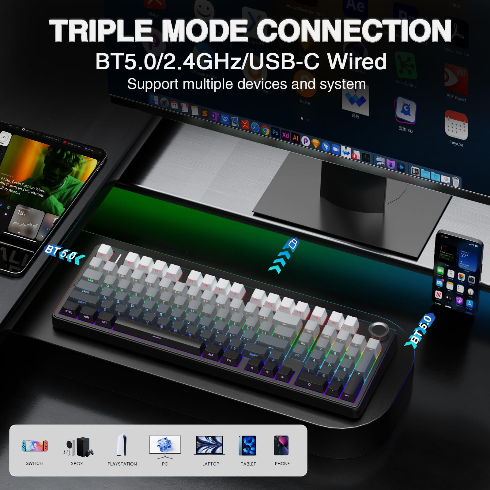 aula-f99-pro-tastatur-mechanisch-wireless-farbverlauf-schwarz image 3