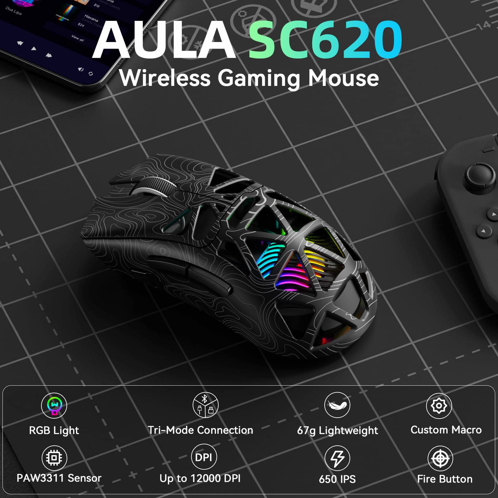 aula-sc620-gaming-maus-kabellos-12000-dpi-schwarz-l-rgb image 2