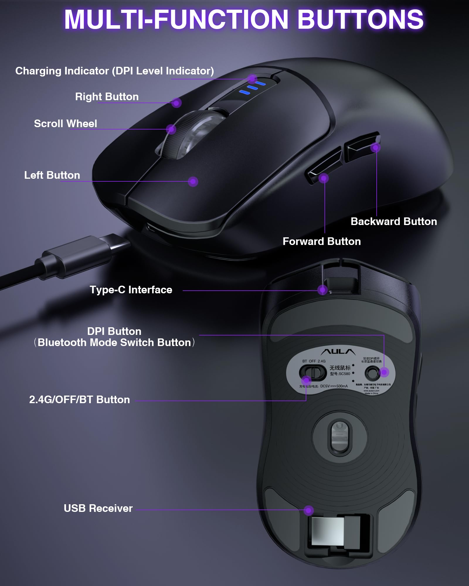 aula-sc580-gaming-maus-schwarz-kabellos-12000-dpi image 8